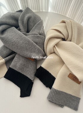 1sn 品质款情侣针织围巾男女冬季保暖纯色简约灰色毛线围脖软糯风