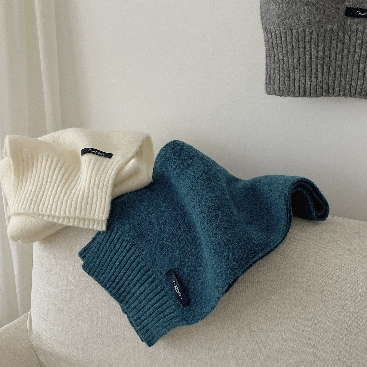 可写卡片祝福语品质蓝针织围巾