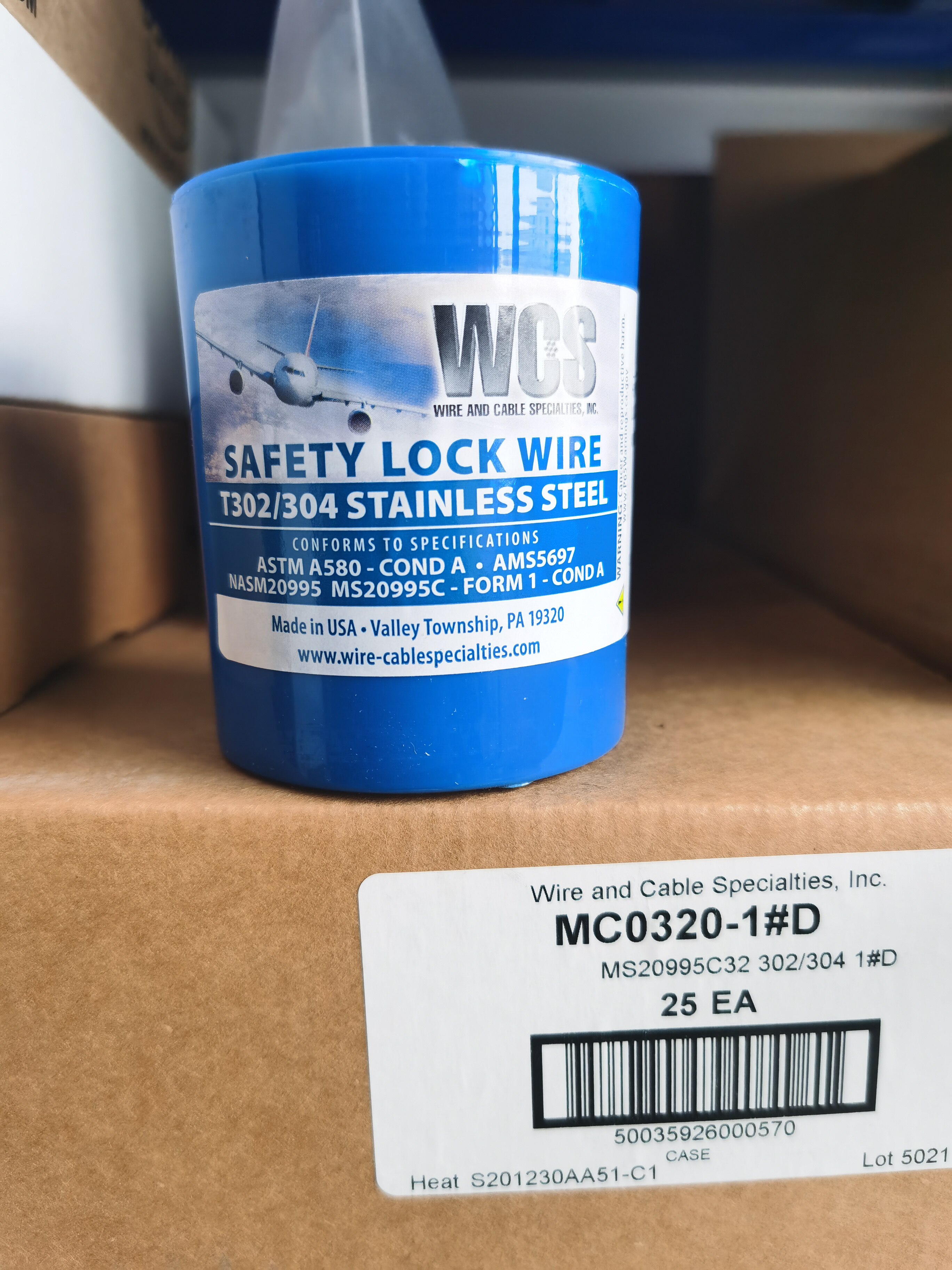 WCS SAFETY WIRE NASM / MS20995C ASTMA580保险丝紧固件锁紧线