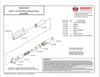 CHERRY AEROSPACE H513-04-35 (1/8” x 3-1/2”) Short Pintail