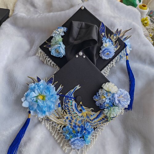 学士帽簪花仿真花大学生毕业照硕士帽拍照 双面簪花成品 可换流苏
