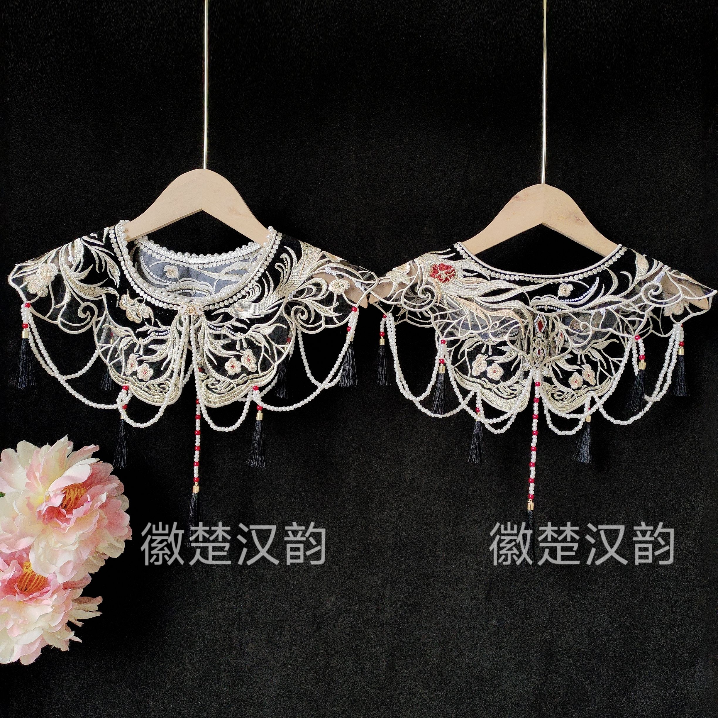 黑色凤凰明制云肩汉服刺绣百搭学士服毕业照重工披肩绣花徽楚汉韵