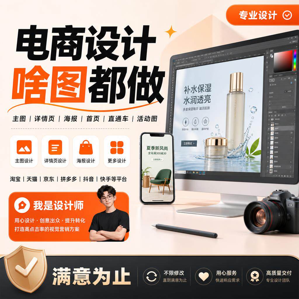 电商平面设计做图主图详情海报跨境亚马逊代做产品图片套版定制