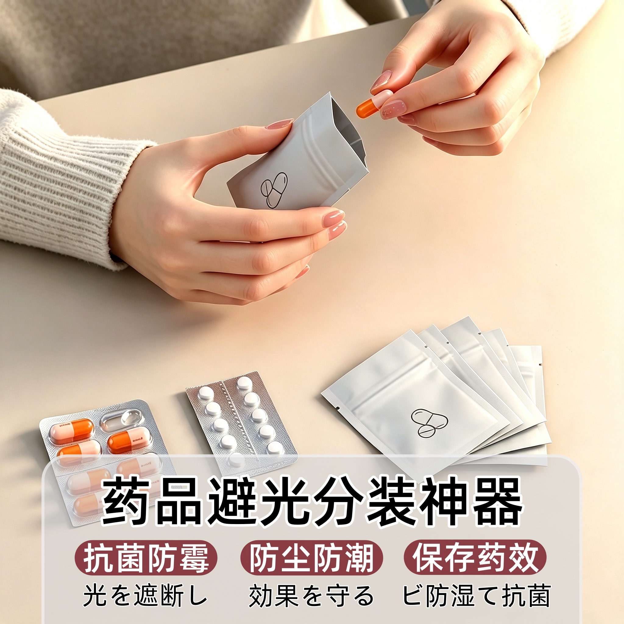 日本药袋镀铝膜密封自封便携药物袋药丸中药分装瓶分装袋药品密封