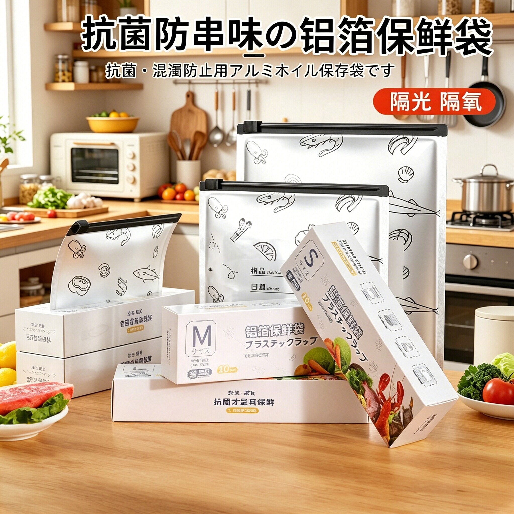 日本冰箱专用可冷冻食物抗菌铝箔保鲜袋食品级密封家用拉链式保鲜