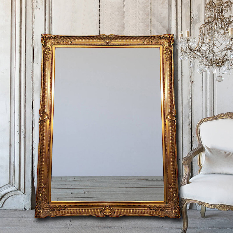 欧式复古穿衣镜金色雕花奢华试衣镜服装店婚纱店落地全身镜大镜子