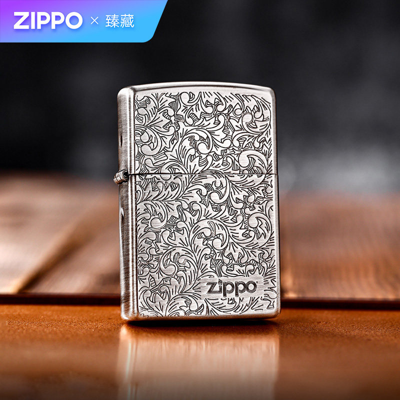 zippo打火机复刻单面唐草古银官方正版煤油防风商务风礼物送男士