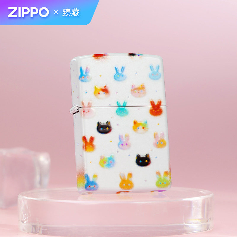 zippo打火机毛球派对官方正品煤油防风萌宠可爱风生日礼物送男友