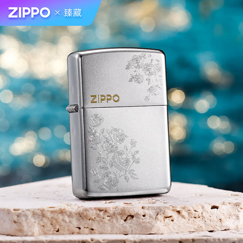 zippo打火机磨砂深雕对角玫瑰