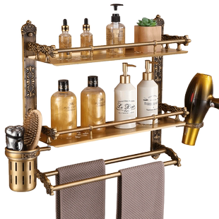 卫生间毛巾架欧式仿古浴室洗手间置物架套装五金挂件浴巾架免打孔