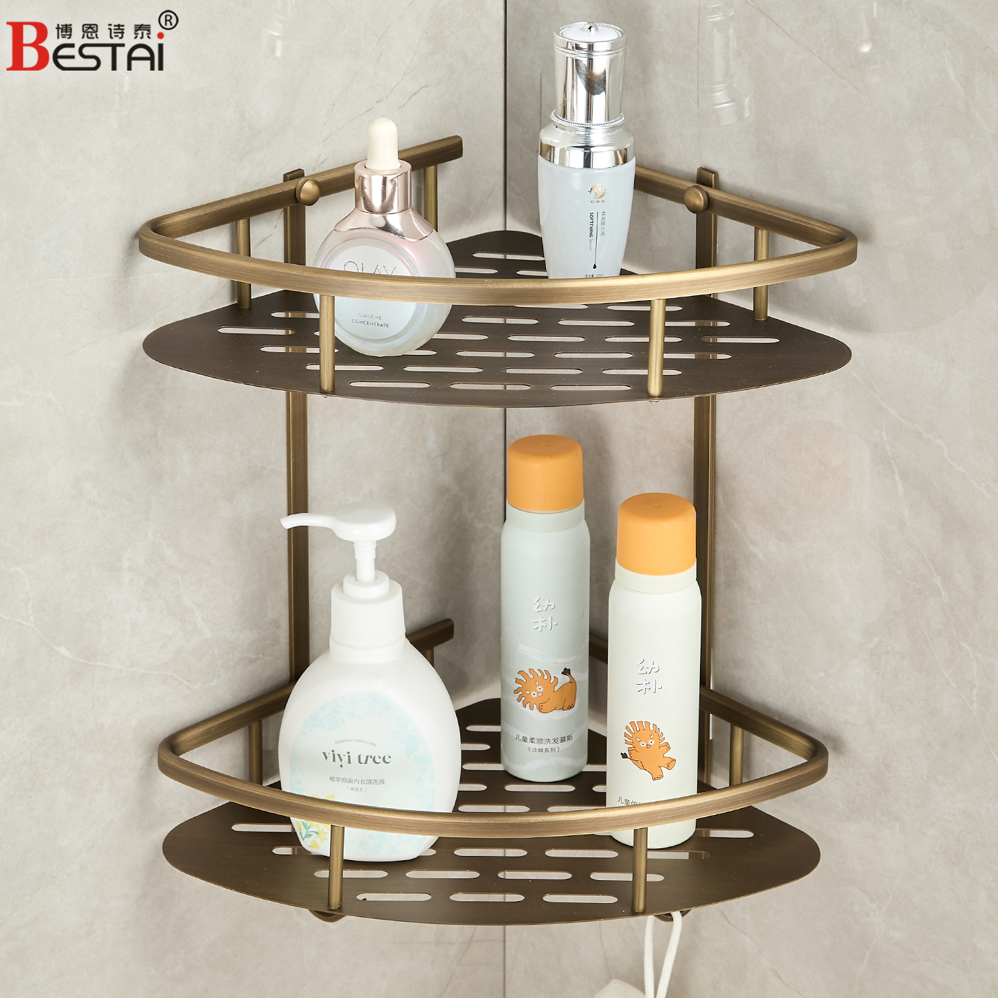 卫浴仿古浴室置物架双层三角篮