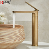 全铜仿古台上盆水龙头洗手盆冷热卫生间浴室洗脸面盆复古简约加高