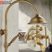 沐浴器 复古淋浴水龙头冷热双控浴室家用美式 全铜仿古花洒套装 欧式