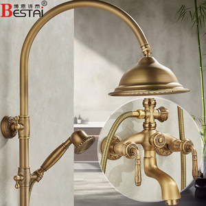 博恩诗泰旗舰店全铜仿古花洒套装欧式复古淋浴水龙头冷热双控浴室家用美式沐浴器