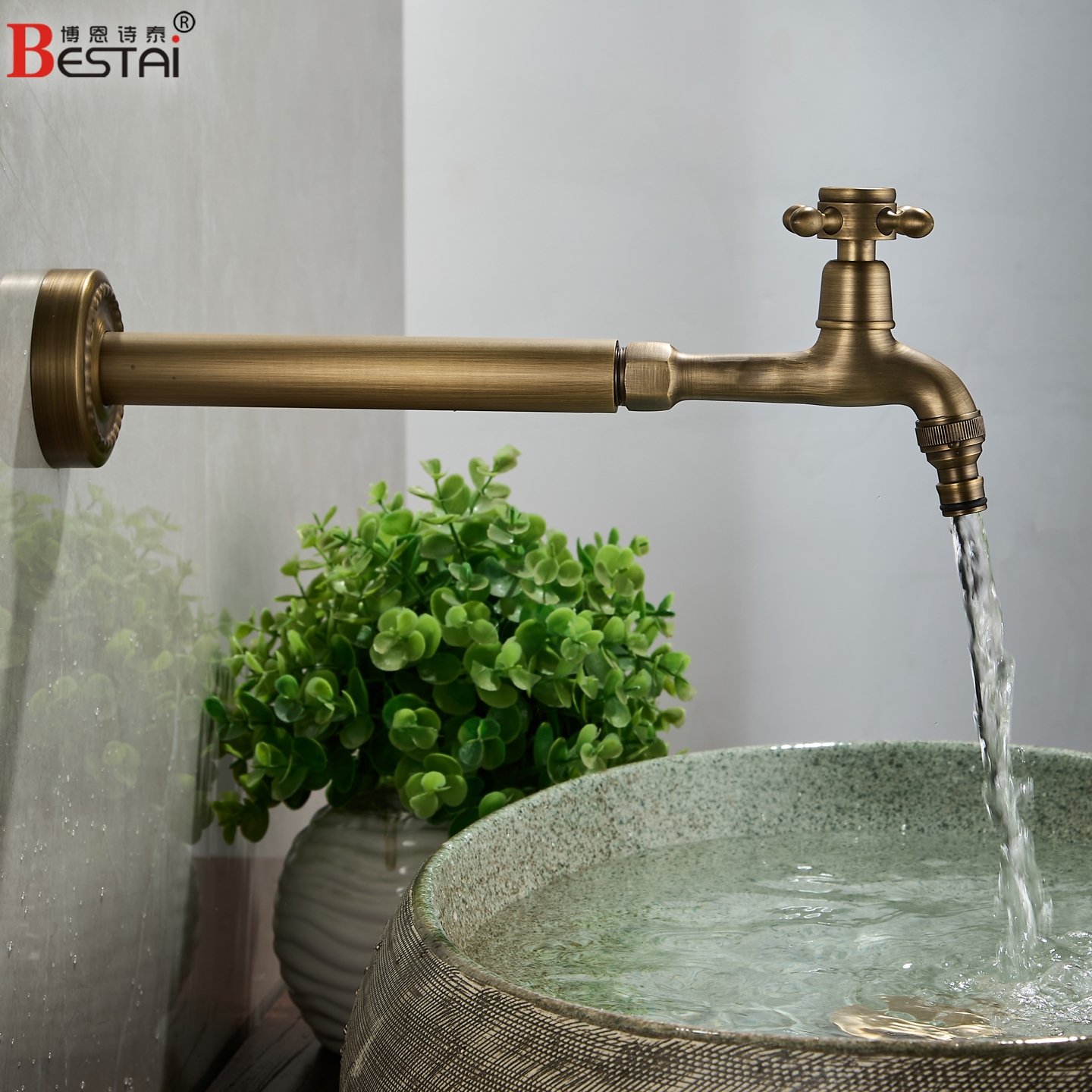 全铜仿古加厚户外洗衣机龙头