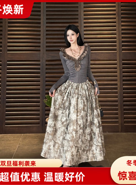 Poire Fleur秋冬法式设计花边斜肩飘带不规则显瘦针织女连衣裙