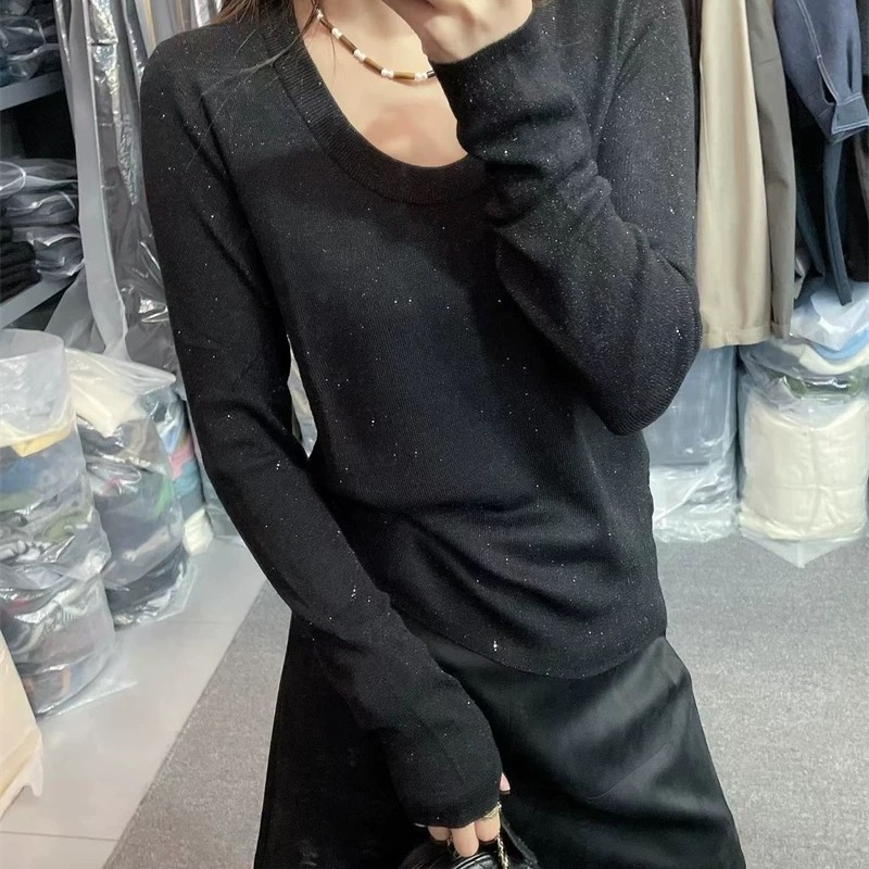 羊毛羊绒U领秋季针织衫