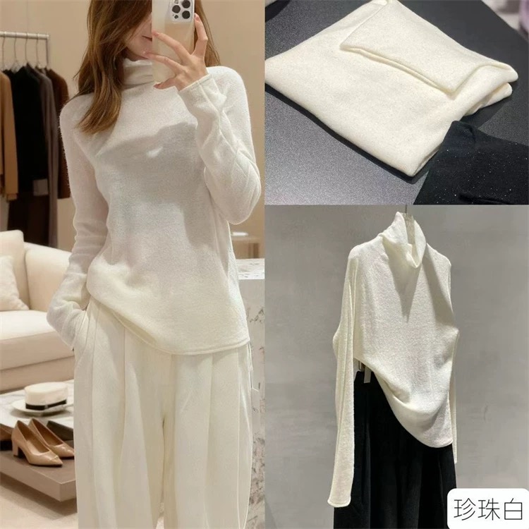 无缝女金线全羊毛高领珠片打底衫