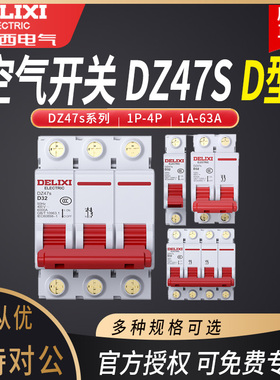 德力西DZ47S动力D型断路器380V空气开关2P 3P 32a 10A 16A 63A 4P