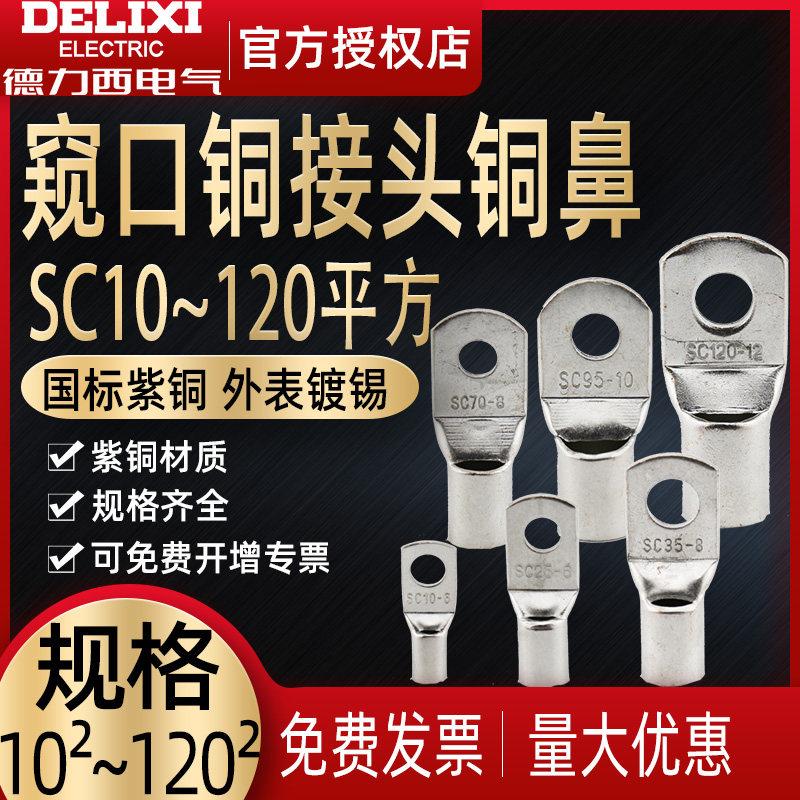 德力西窥口铜鼻子镀锡短线铜线耳