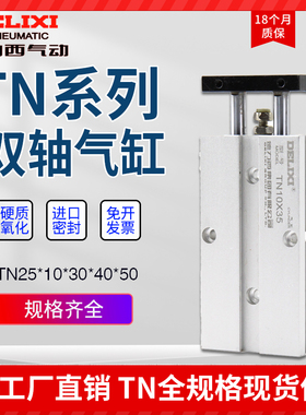 德力西气动双轴双杆气缸大推力TN25X10X30X40X50X70100小型气气缸