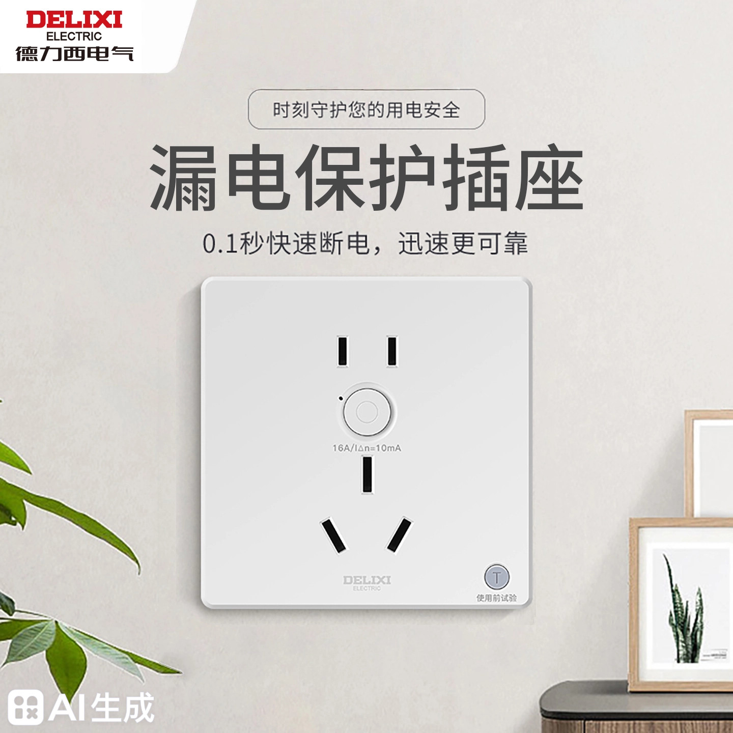 德力西五孔插空调漏电保护开关插头插座10a/16a家用防漏保带开关