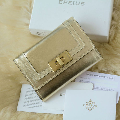 epeius新款短款钱包浅金色拧锁