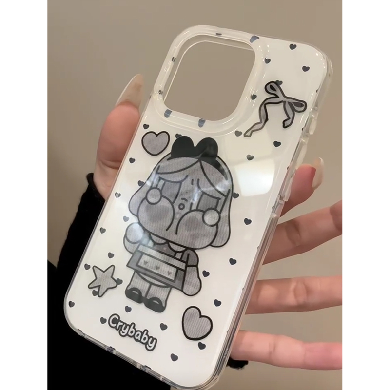 黑色蝴蝶结小哭娃适用苹果16/15/14pro手机壳华为Pura80pro新款mate70/OPPOReno13大孔白色vivos30x200小米15
