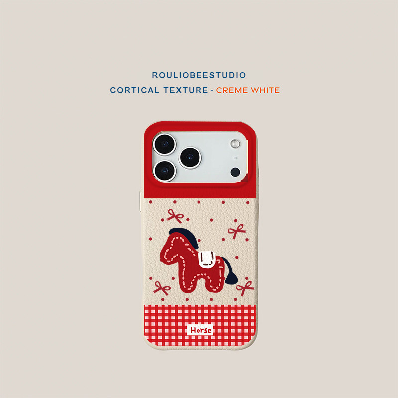 新年红色小马适用iPhone17promax苹果16pro手机壳vivox200新款高颜值皮纹小米17Promax防摔荣耀400华为Pura80