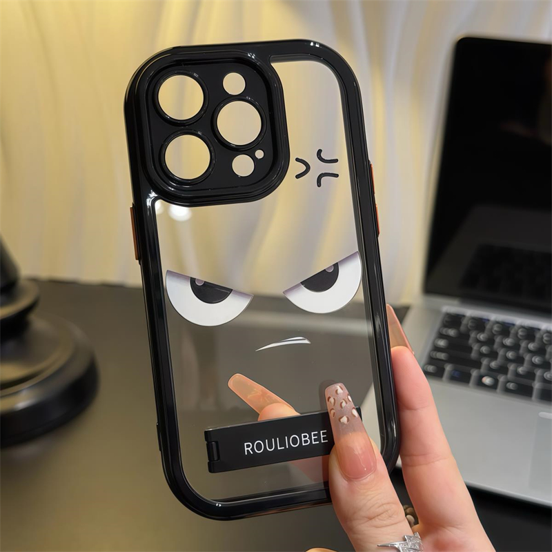 黑色个性凶凶表情适用苹果16promax手机壳iphone13新款支架15pro华为mate70荣耀vivox200小米15OPPO全包防摔