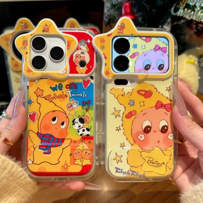 大脸蛋星星人适用苹果17promax镜面支架手机壳iPhone16pro新款星星镜头华为Mate70防摔vivox200全包荣耀400软