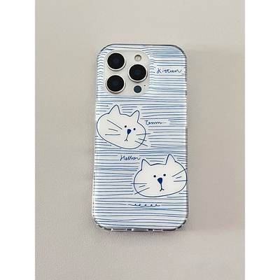 可爱线体小猫咪适用苹果16/15/14pro手机壳华为Pura80pro新款mate70/OPPOReno13大孔白色vivos30x200小米15软