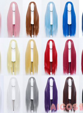 AICOS cosplay万用中分长直假发100cm红黑蓝绿黄毛娘造型COS假毛
