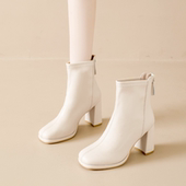 气质白色小个子高跟及踝靴瘦瘦时装 粗跟短靴女2025秋冬新款 法式 靴