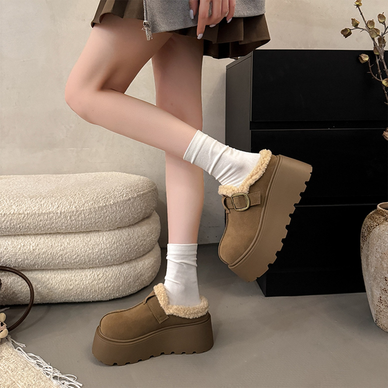 厚底增高加绒保暖雪地靴包头半拖鞋女外穿2025新款冬季勃肯棉拖鞋