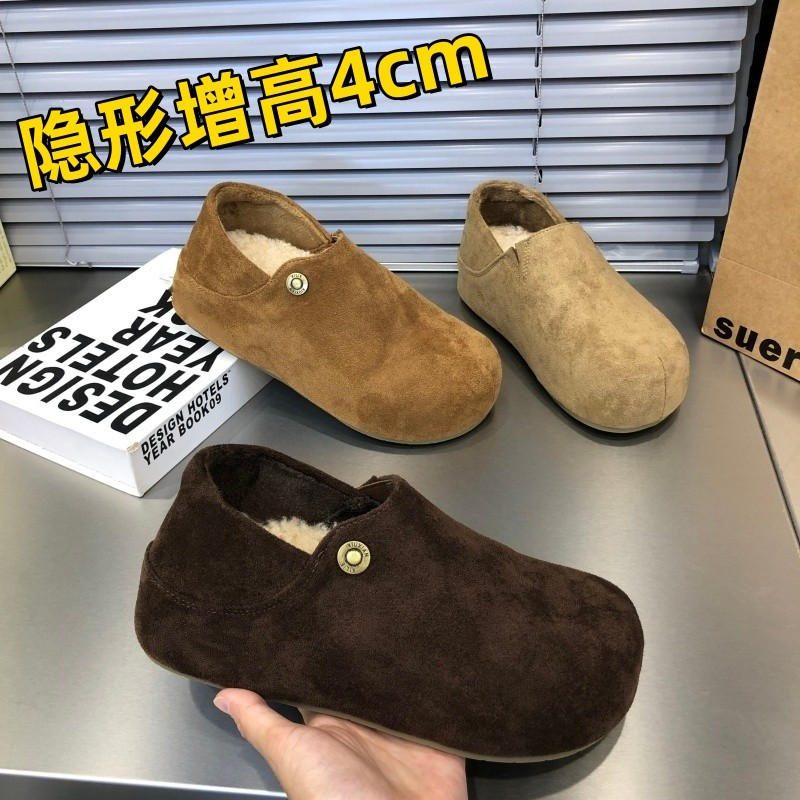 厚底两穿懒人勃肯鞋女2025秋冬季新款加绒内增高大头丑萌鞋豆豆鞋