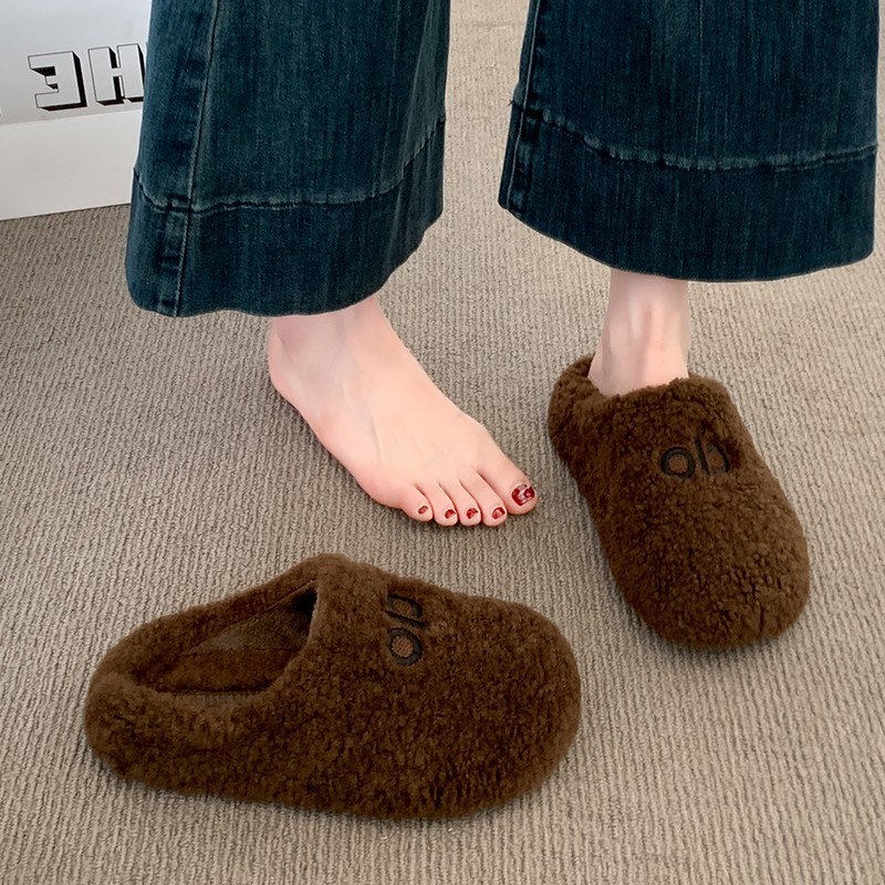 厚底加绒勃肯包头拖女2025新款冬季毛绒保暖博肯一脚蹬懒人棉拖鞋