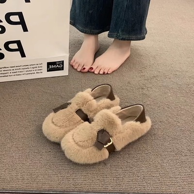 厚底毛毛鞋女2025新款秋冬一脚蹬玛丽珍温柔晚晚鞋两穿豆豆鞋棉鞋