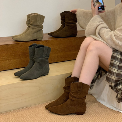 内增高低跟美拉德小短靴子女2025新款秋爆款堆堆瘦瘦靴中筒马丁靴