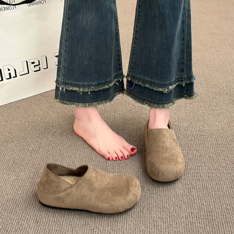 厚底全包加绒勃肯鞋女2025冬季新款一脚蹬懒人软底单鞋子保暖棉鞋