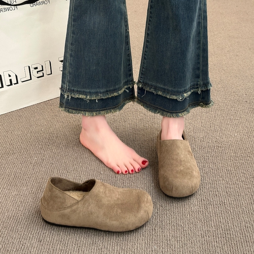 厚底全包加绒勃肯鞋女2025冬季新款一脚蹬懒人软底单鞋子保暖棉鞋