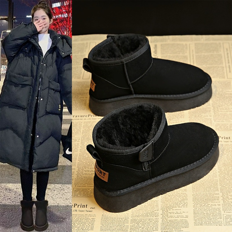 厚底皮毛一体黑色桑坡雪地靴女2025新款冬季加绒保暖防滑东北棉鞋