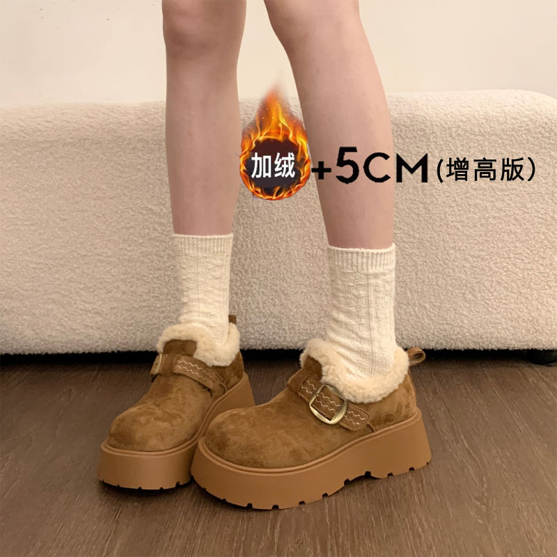 厚底加绒勃肯鞋女2025新款冬季保暖雪地靴增高百搭乐福博肯棉鞋子
