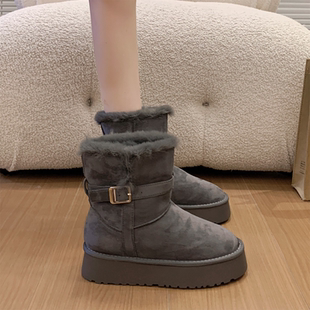 加绒保暖毛绒东北大棉鞋 冬季 2025新款 厚底皮毛一体中筒雪地靴女款