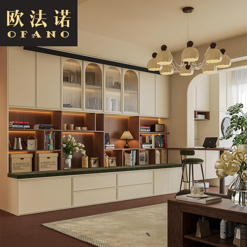 全屋定制中古实木书柜卡座全屋空间整装书柜平开门定制工厂定做