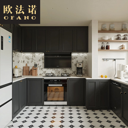 全屋定制法式复古黑色橱柜厨房岛台吊柜别墅全屋空间定制工厂定做