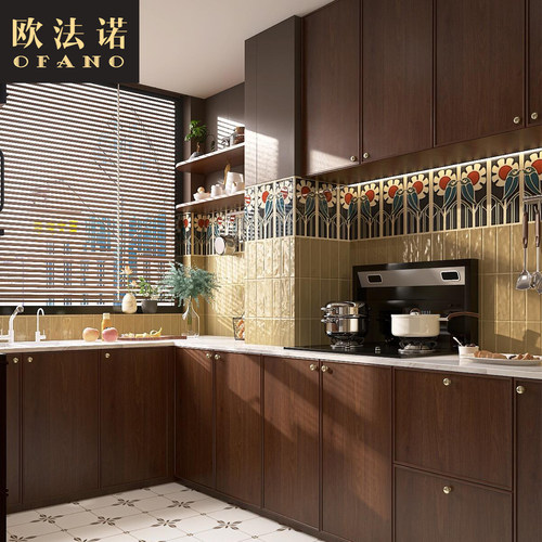 全屋定制中古风橱柜厨房岛台吊柜别墅全屋空间定制工厂定做