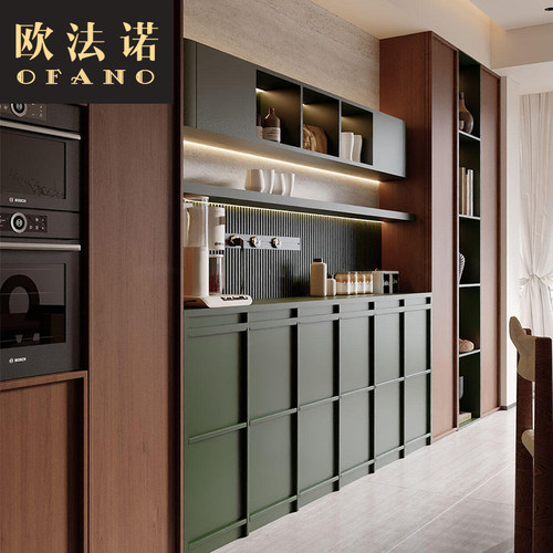 全屋定制法式中古风绿色餐边柜胡桃色全屋空间整装定制工厂定做