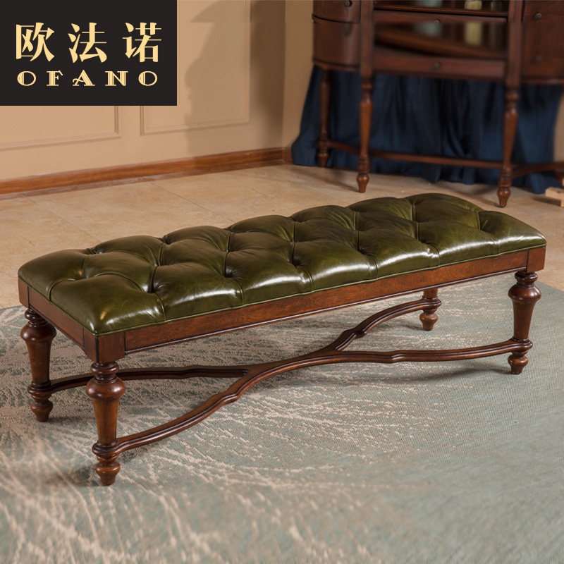 美式床尾凳卧室床榻床边凳床头凳子实木床边凳卧室长凳换鞋凳皮质
