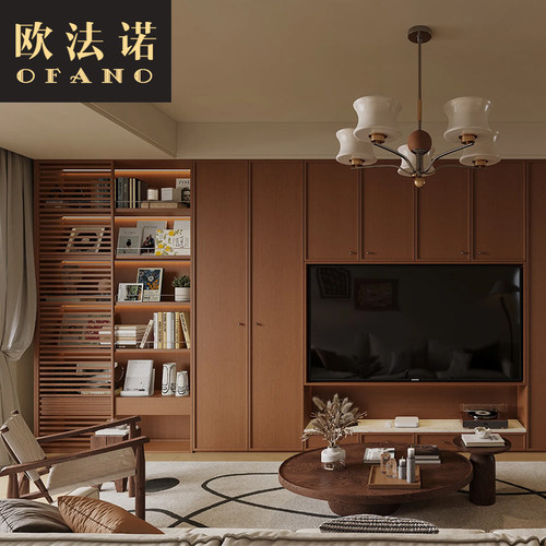 全屋定制中古风实木电视柜背景墙全屋整装空间定制工厂定做